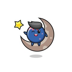 illustration of new zealand flag badge cartoon sitting on the half moon
