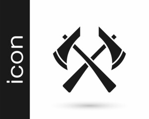 Black Firefighter axe icon isolated on white background. Fire axe. Vector
