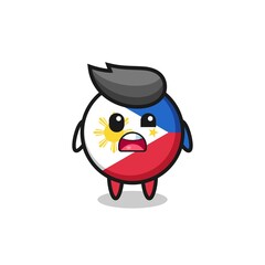 the shocked face of the cute philippines flag badge mascot