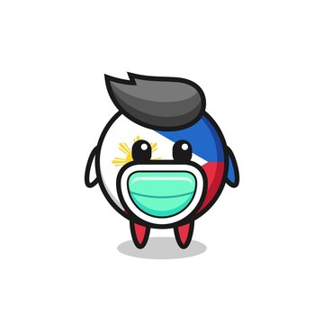 cute philippines flag badge cartoon wearing a mask