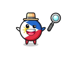 illustration of the philippines flag badge mascot as a detective who manages to solve a case