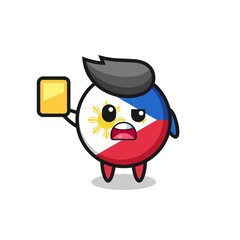 cartoon philippines flag badge character as a football referee giving a yellow card