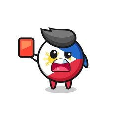 Obraz premium philippines flag badge cute mascot as referee giving a red card