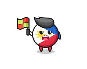 philippines flag badge character as line judge putting the flag up