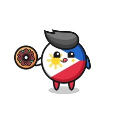 illustration of an philippines flag badge character eating a doughnut