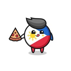 cute philippines flag badge cartoon eating pizza