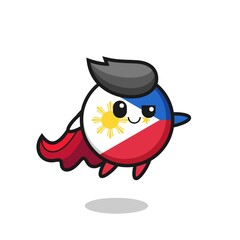 cute philippines flag badge superhero character is flying