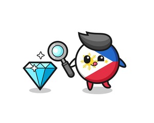 philippines flag badge mascot is checking the authenticity of a diamond