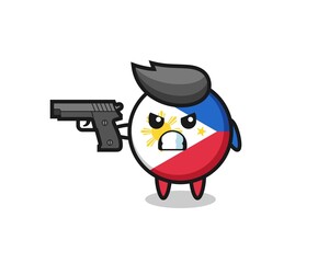 Obraz premium the cute philippines flag badge character shoot with a gun