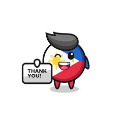 the mascot of the philippines flag badge holding a banner that says thank you