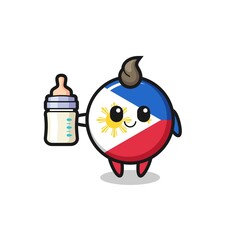 baby philippines flag badge cartoon character with milk bottle