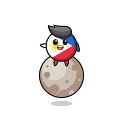 illustration of philippines flag badge cartoon sitting on the moon