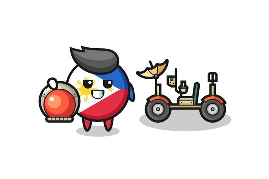 the cute philippines flag badge as astronaut with a lunar rover