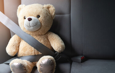 Teddy bear wearing seat belt for safety