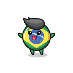 naughty brazil flag badge character in mocking pose