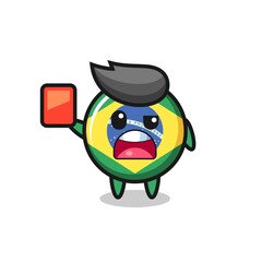 brazil flag badge cute mascot as referee giving a red card