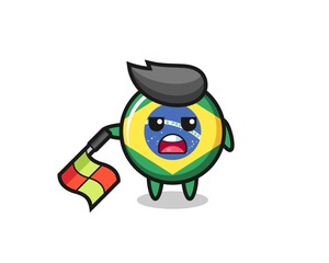 Fototapeta premium brazil flag badge character as line judge hold the flag down at a 45 degree angle