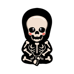 Cute halloween skeleton cartoon sitting
