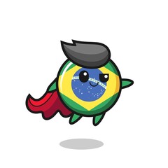 cute brazil flag badge superhero character is flying