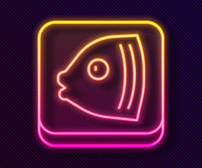Glowing neon line Fish head icon isolated on black background. Vector