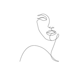 Woman Abstract Face Continuous Line Drawing. Female Face Modern Fashion Line Art Drawing. Woman Beauty Minimalist Contemporary Portrait Modern Style. Vector EPS 10