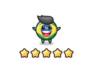 the illustration of customer best rating, brazil flag badge cute character with 5 stars
