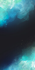 黒背景の科学・テクノロジーのイメージイラスト背景（水色の光）　アルコールインクアート　モダン　煙　水