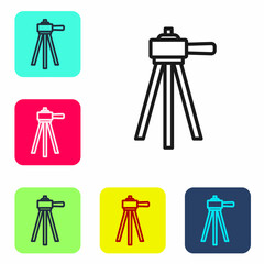 Black line Tripod icon isolated on white background. Set icons in color square buttons. Vector
