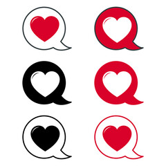 Red heart vector icon background set for Valentine`s day, medical illustration, love story symbol.