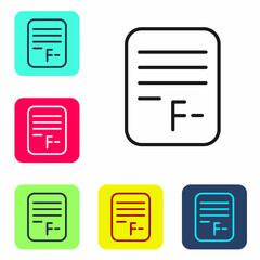 Black line Exam paper with incorrect answers survey icon isolated on white background. Bad mark of test results. Set icons in color square buttons. Vector