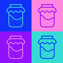 Pop art line Jam jar icon isolated on color background. Vector