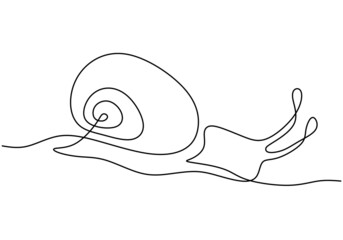 One continuous line drawing of snail. High nutritious escargot healthy food. Exotic snail mascot concept for healthy food logo identity. Modern hand draw vector graphic design illustration
