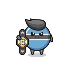 botswana flag badge mascot character as a MMA fighter with the champion belt