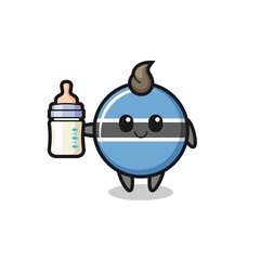 baby botswana flag badge cartoon character with milk bottle