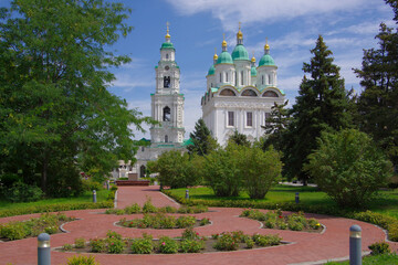 Astrakhan, Russia. View of the Assumption Cathedral and the bell tower in the Astrakhan Kremlin.