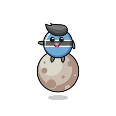 illustration of botswana flag badge cartoon sitting on the moon
