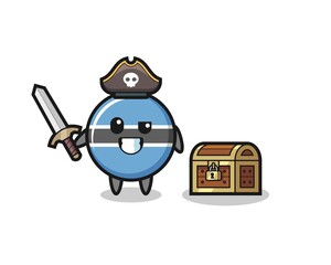 the botswana flag badge pirate character holding sword beside a treasure box