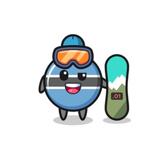 Fototapeta premium Illustration of botswana flag badge character with snowboarding style