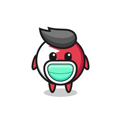 Obraz premium cute bahrain flag badge cartoon wearing a mask