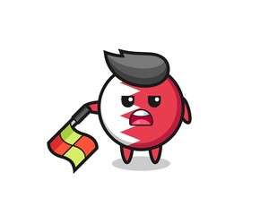 bahrain flag badge character as line judge hold the flag down at a 45 degree angle