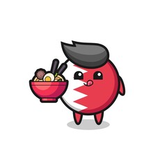 Obraz premium cute bahrain flag badge character eating noodles