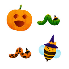 Watercolor set for hand-drawn Bee of for Halloween .illustration vector.