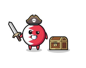 the bahrain flag badge pirate character holding sword beside a treasure box