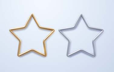 Golden and silver star frames isolated on white background. Vector 3d illustration.