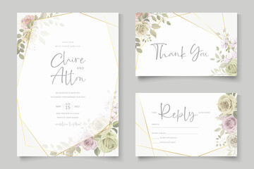 Soft floral and leaves wedding invitation card design