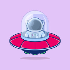 Cute astronauts flying on ufo cartoon vector © Deny