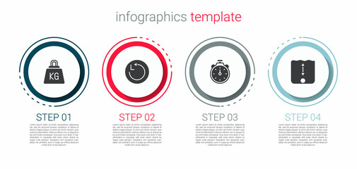 Set Weight, Radius, Stopwatch and Depth measurement. Business infographic template. Vector