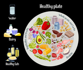 Rational diet infographics. Healthy eating plate concept.