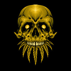 Gold Skull Cannabis Weed Leaves Vector illustrations for your work Logo, mascot merchandise t-shirt, stickers and Label designs, poster, greeting cards advertising business company or brands.