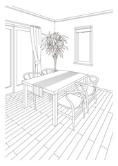 ダイニングルームの線画ベクターイラスト